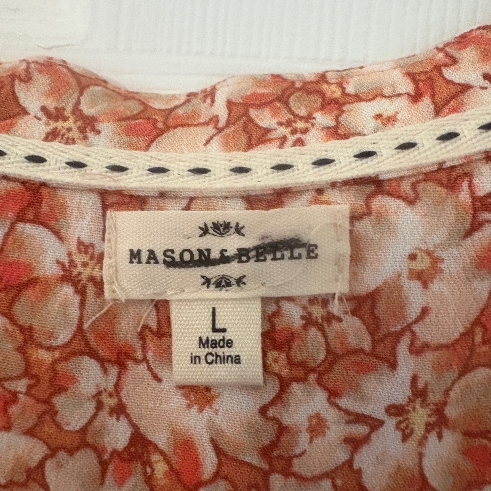 EUC, Mason & Belle, Button-Up Floral Blouse - Rusty Orange and Cream - Picture 5 of 5